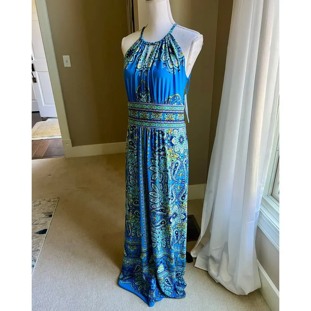NWT London Times blue bohemian floral maxi dress size 10 - Picture 5 of 9